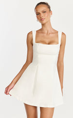 Ida Mini Dress - Wide Strap Straight Neck Bow Back Dress in White