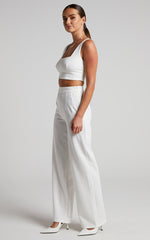 Elibeth Two Piece Set - Crop Top and High Waisted Wide Leg Pants Set in White