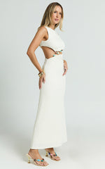 Amy Midi Dress - High Neck Cut Dress with Hardware Detail in Cream