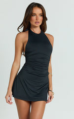 Anthonia Mini Dress - Halter Neck Dress in Black