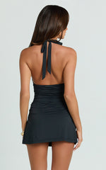Anthonia Mini Dress - Halter Neck Dress in Black