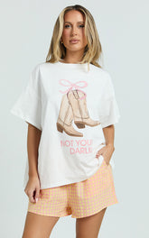 Archer Two Piece Top and Shorts Set - Boots T-Shirt Set in White/Orange