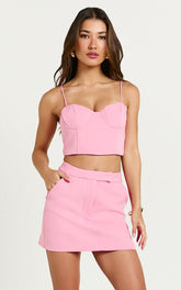 Ariana Top - Cropped Sweetheart Bustier Top in Pink
