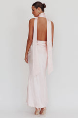 Italia Azure Halterneck Rose Dress Blush