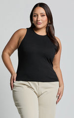 Cardella Tank - Jersey Long Line Scoop Neck Top in Black