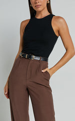 Cardella Tank - Jersey Long Line Scoop Neck Top in Black