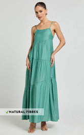 Cecila Midi Dress - Straight Neckline Sleeveless Dress in Sage