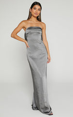 Charlita Maxi Dress - Strapless Cowl Back Satin Dress in Charcoal