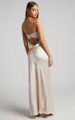 Charlita Maxi Dress - Strapless Cowl Back Satin Dress in Champagne