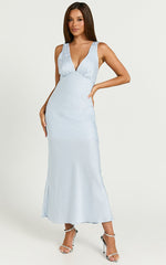 Cohen Midi Dress - Jacquard Satin Midi Dress in Pale Blue
