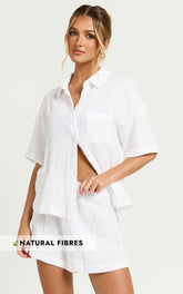 Donita Top - Button Up Shirt Top in White