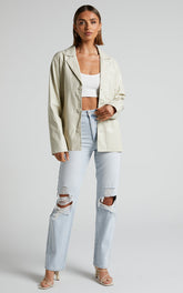 Ferrah Blazer - Faux Leather Oversized Blazer in Ecru