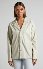 Ferrah Blazer - Faux Leather Oversized Blazer in Ecru