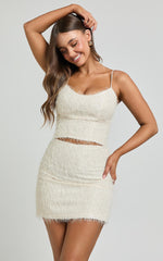 Frida Top - Strappy Fluffy Cami Crop Top in Cream