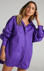 Janaya Mini Dress - Long Sleeve Shirt Dress in Purple