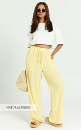Kala Pants - Mid Waisted Relaxed Elastic Waist Pants in Lemon