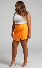 Kiandra Mini Skirt - Linen Look Twist Front Skirt in Orange