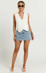 Kiraye Top - Linen Button Through Vest in Off White
