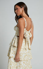Lorma Midi Dress - Ruched Layered Dress in Yellow