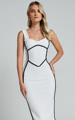 Magnolia Midi Dress - Scoop Neck Bodycon Dress in White