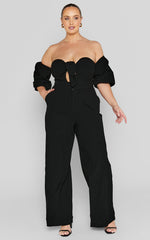 Maja Jumpsuit - Front Tie Off Shoulder Jumpsuit in Black