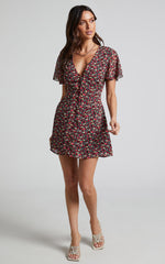 Maximum Potential Mini Dress - Button Up Dress in Black Floral