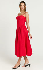 Mhissa Midi Dress - Sweetheart Neck Fit & Flare Dress in Red