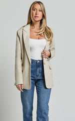 Pierce Blazer - Linen Oversized Single Breasted Blazer in Natural