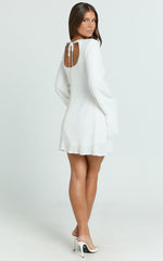 Rowella Mini Dress - Faux Feather Bell Sleeve Dress in White