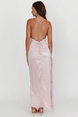 Katarina Satin Ruffle Hem Maxi Dress Cheek