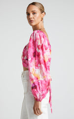 Shairah Top - Long Sleeve Tie Back Wrap Crop Top in Sunset Rainbows