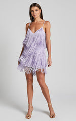 Siofra Mini Dress - Zig Zag Fringe Dress in Lilac