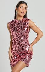 Tracy Mini Dress - Disc Sequin Shift Dress in Rose