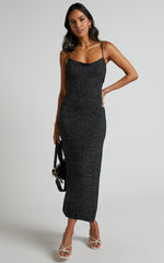 Yurika Midi Dress - Knit Open Back Dress in Black Marle