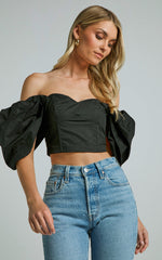 Shona Top - Off Shoulder Sweetheart Neck Puff Sleeve in Black