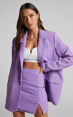 Michelle Blazer - Oversized Plunge Neck Button Up Blazer in Purple