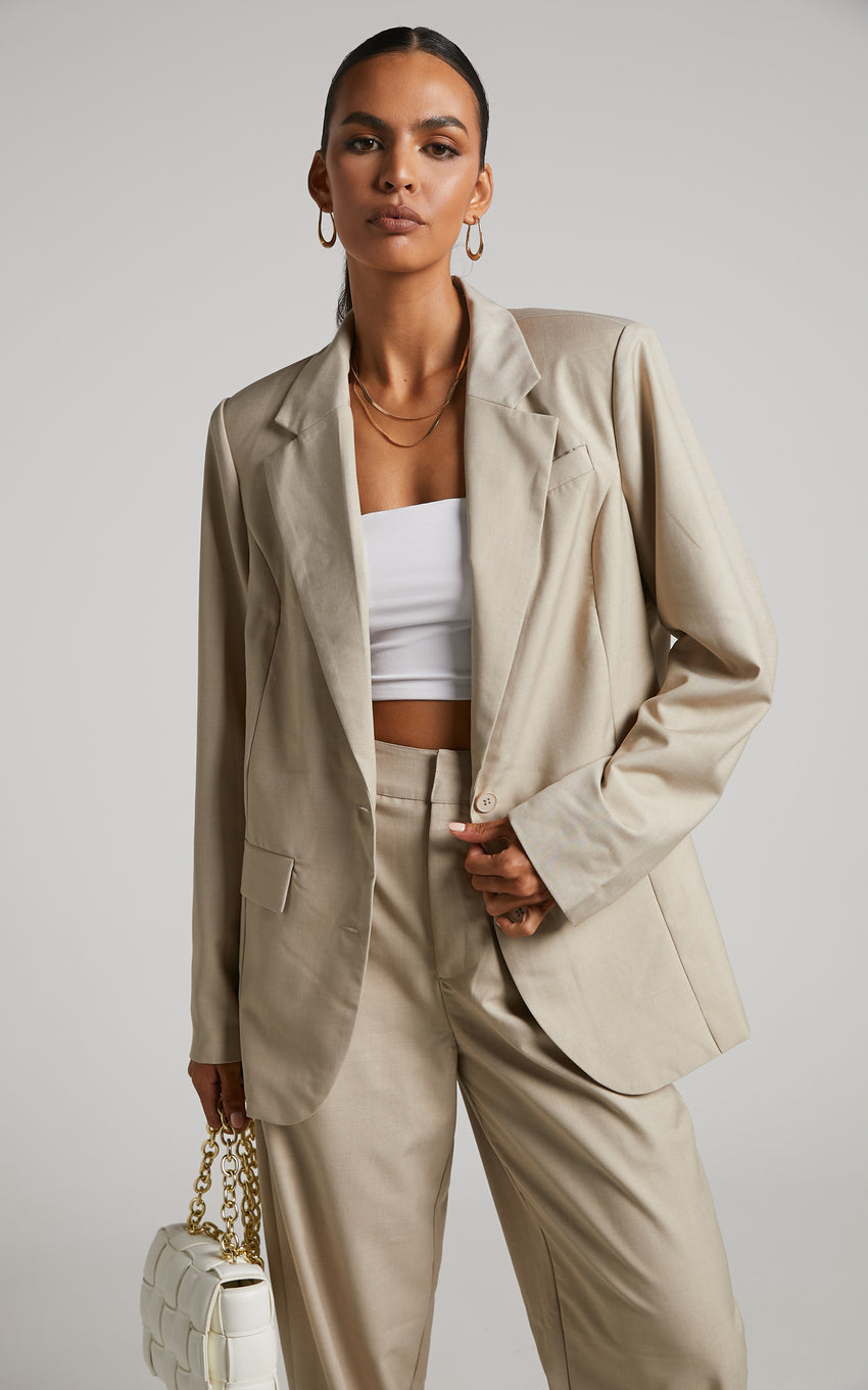 Izara Blazer - Oversized Boyfriend Fit Blazer in Stone
