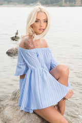 Blaine Tie Waist Pinstripe Shorts Blue