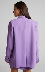 Michelle Blazer - Oversized Plunge Neck Button Up Blazer in Purple