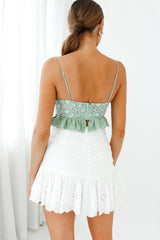 Camryn Sweetheart Neckline Lace-Up Bodice Crop Top Sage