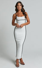 Abegaille Midi Dress - Bodycon Dress in White/Black
