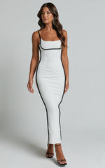 Abegaille Midi Dress - Bodycon Dress in White/Black