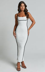 Abegaille Midi Dress - Bodycon Dress in White/Black