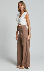 Alina Pants - Linen High Waisted Wide Leg Relaxed Pants in Mocha