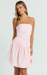 Almera Mini Dress - Strapless Ruched Dress in Pink