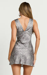 Amalea Mini Dress - Wide Strap Ruched Bust Dress in Leopard