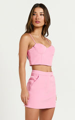 Ariana Top - Cropped Sweetheart Bustier Top in Pink