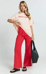 Arlette Two Piece Top and Pants Set - Spritz Peach Set in Peach/Red