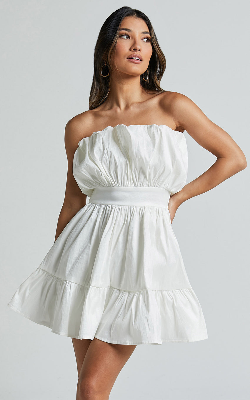 Austine Mini Dress - Strapless A Line Dress in Oyster