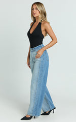 Becca Jeans - Two Tone Mid Rise Cropped Denim Jeans in Mid Blue